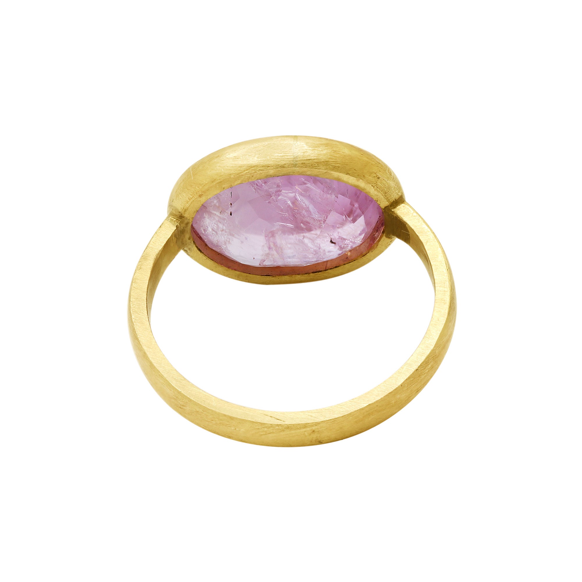 Natural Pink Sapphire Oval Cut Gemstone Matt Gold Ring In 18k Yellow Gold