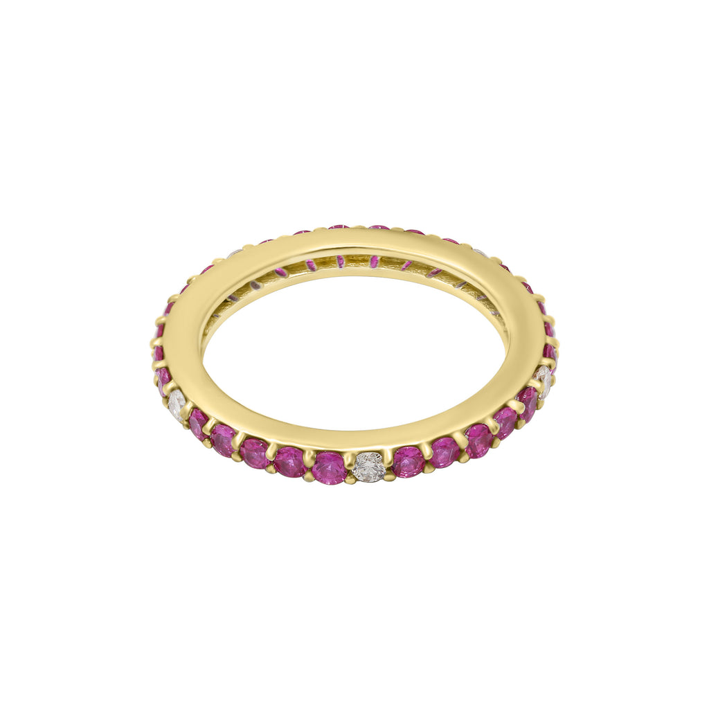 18k Gold Natural Ruby With Diamond White Gold Band Ring