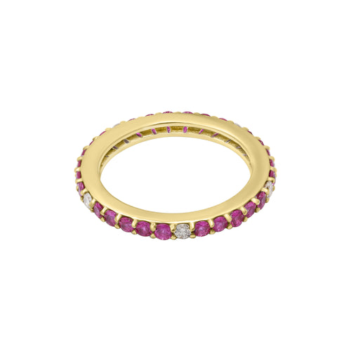 18k Gold Natural Ruby With Diamond White Gold Band Ring