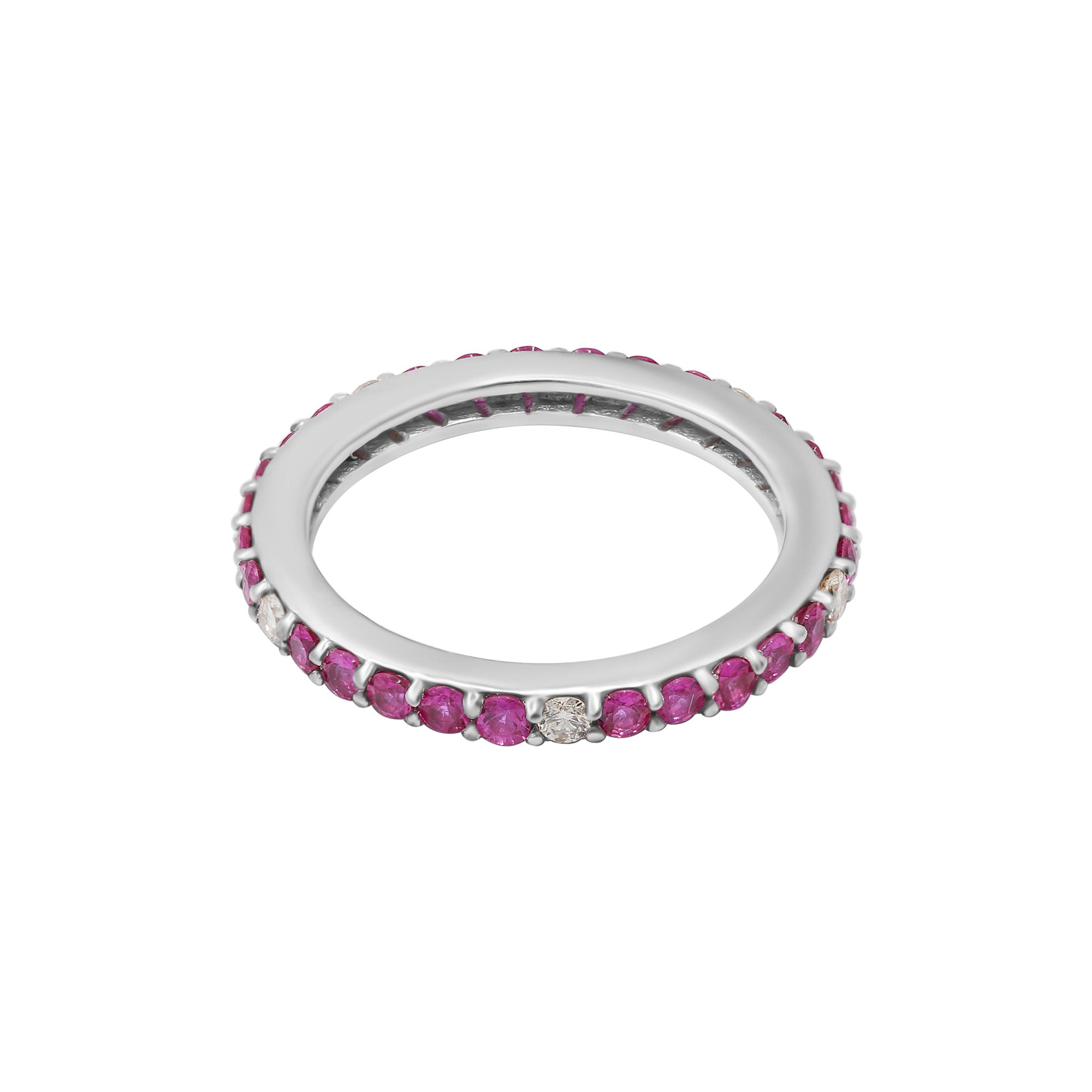 Natural Ruby And Diamond 18k White Gold Band Ring