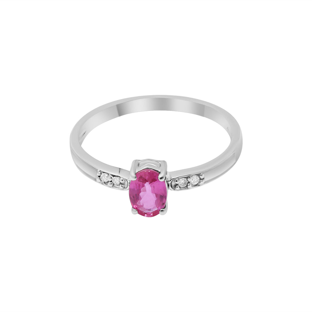 Natural Oval Cut Ruby With Diamond White Gold Ring In 14k White Gold
