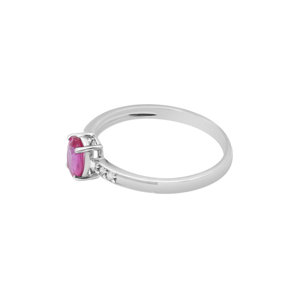 Natural Oval Cut Ruby With Diamond White Gold Ring In 14k White Gold