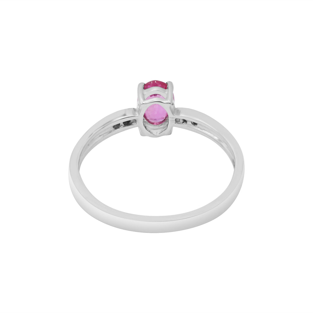 Natural Oval Cut Ruby With Diamond White Gold Ring In 14k White Gold