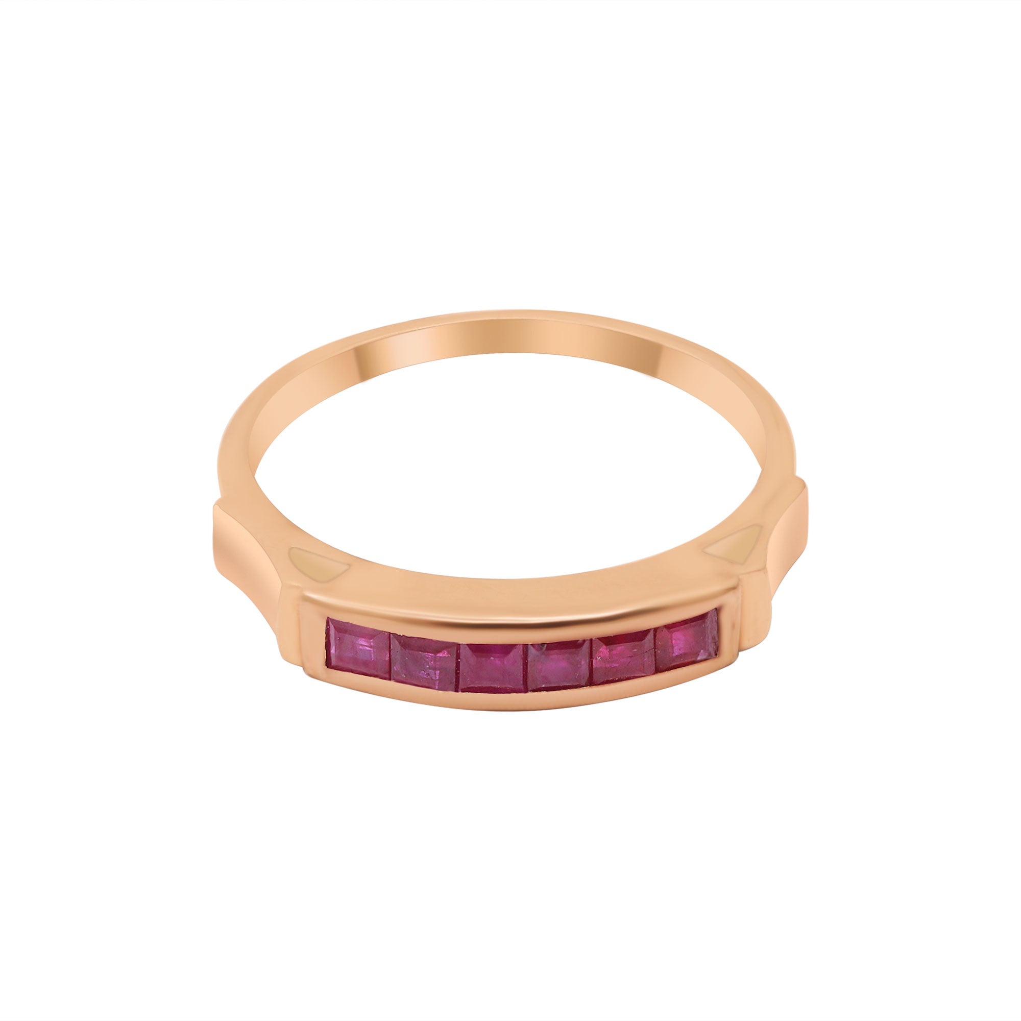 Natural Ruby Gemstone Yellow Gold Band Ring In 14k Gold