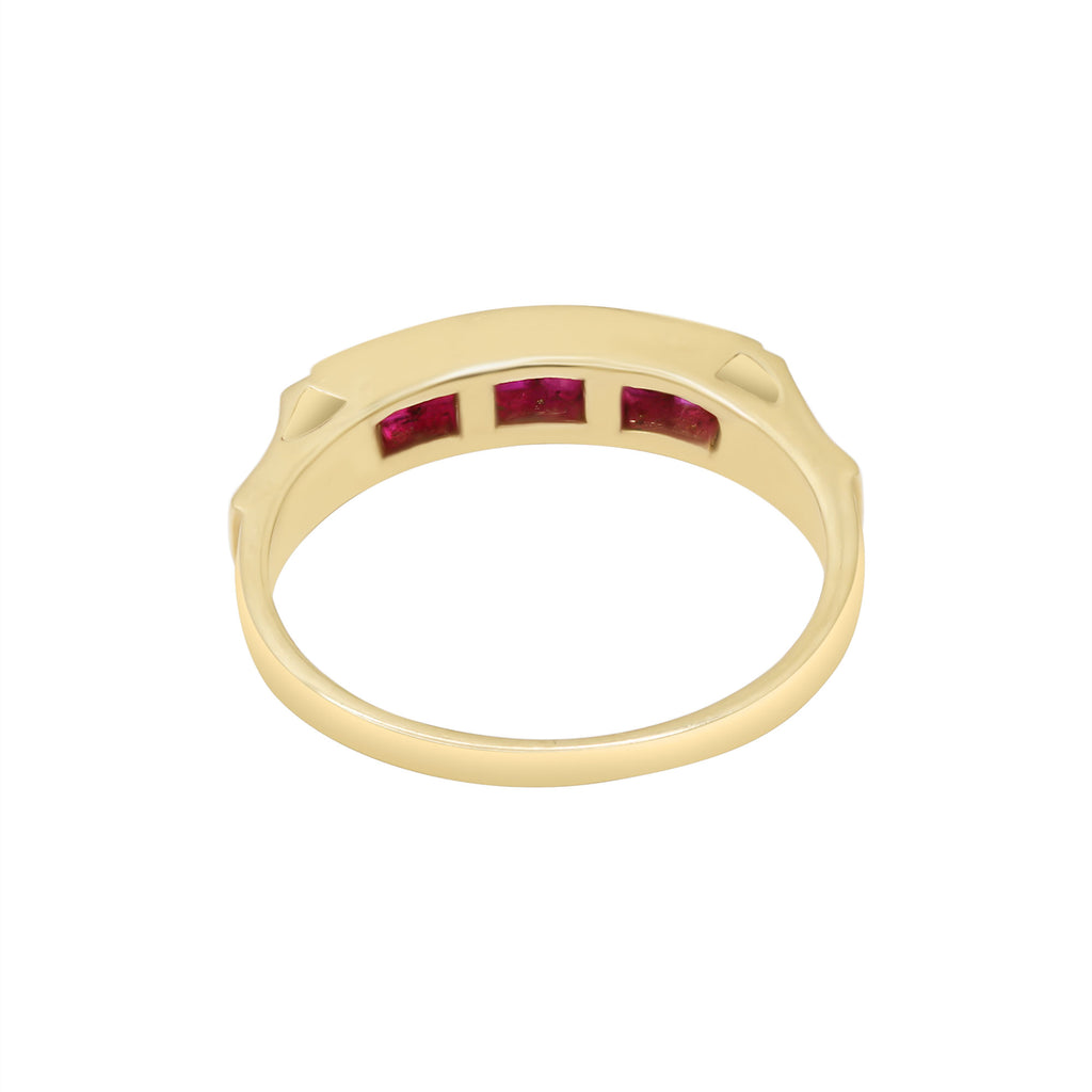 Natural Ruby Gemstone Yellow Gold Band Ring In 14k Gold