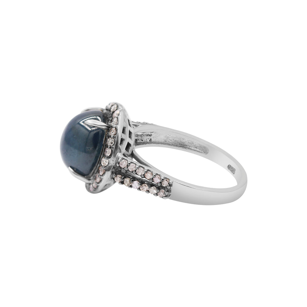 Precious Blue Sapphire With Diamond 925 Sterling Silver Ring