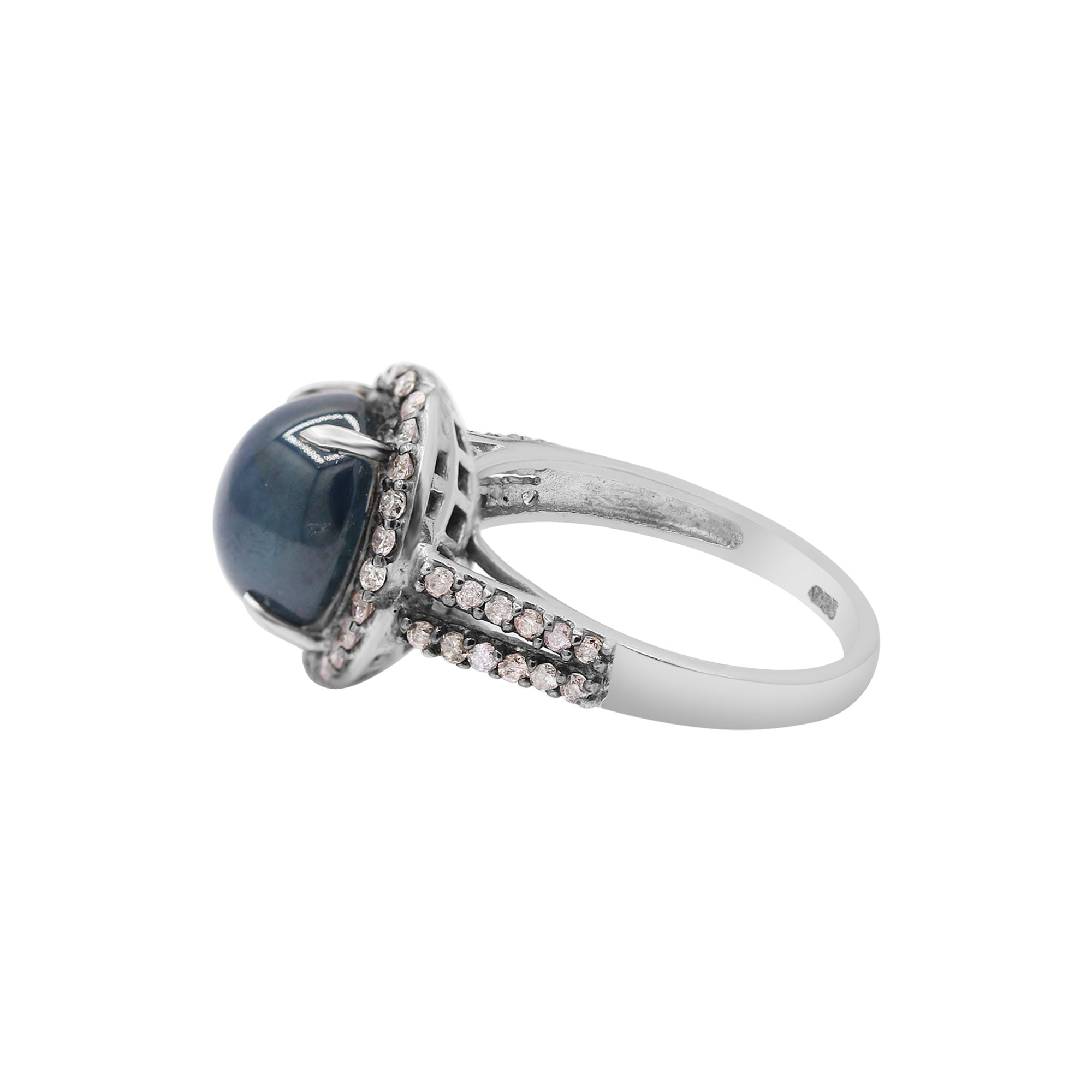 Precious Blue Sapphire With Diamond 925 Sterling Silver Ring