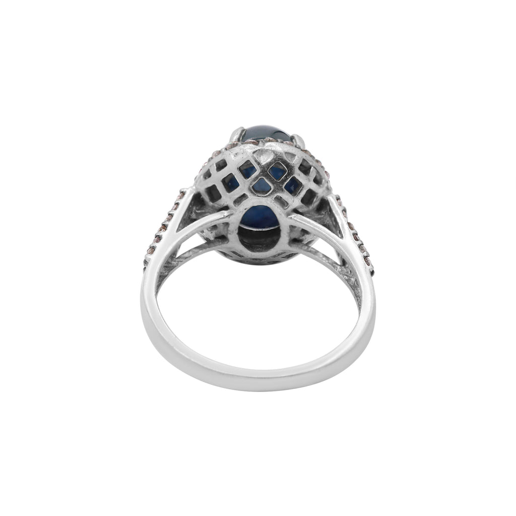 Precious Blue Sapphire With Diamond 925 Sterling Silver Ring