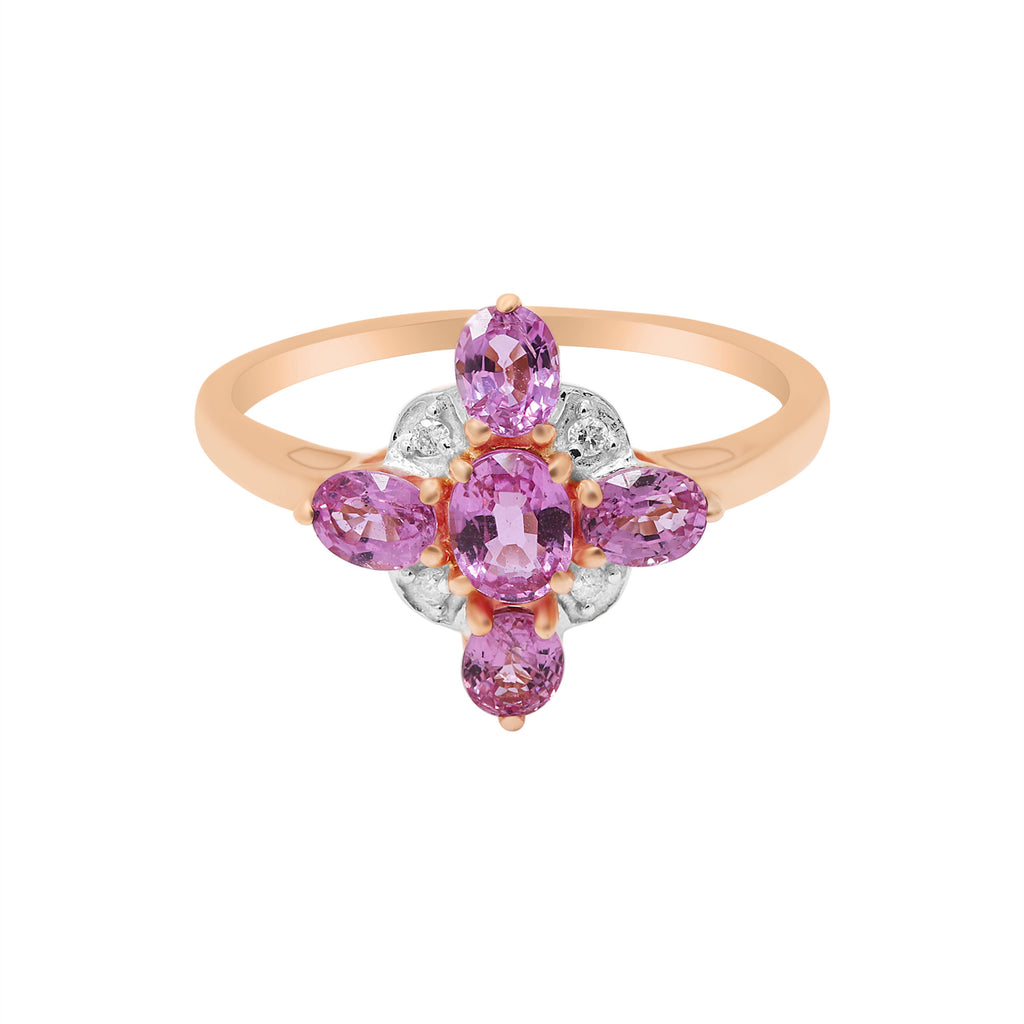 Natural Pink Sapphire With Diamond Ring In 14k Yellow Gold