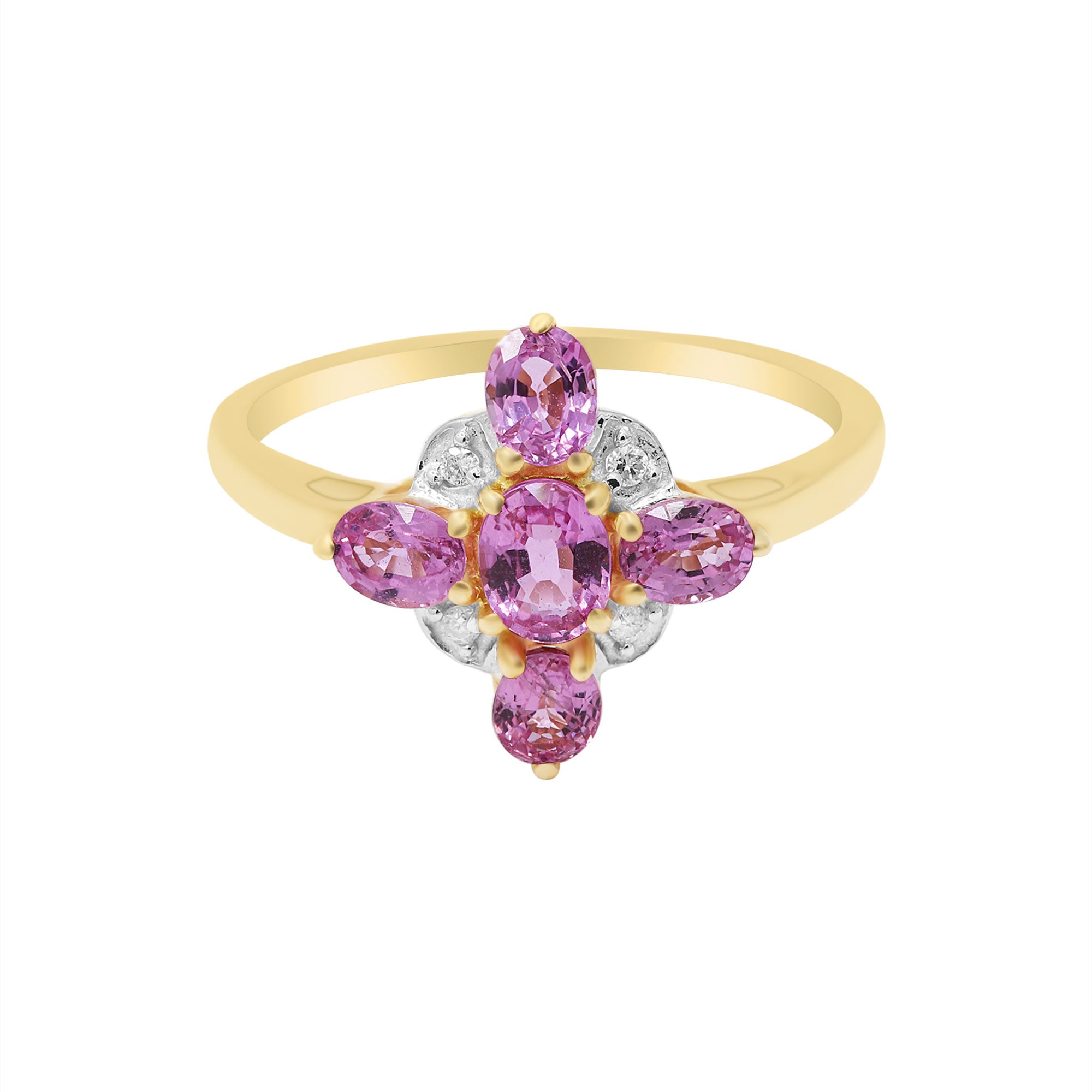Natural Pink Sapphire With Diamond Ring In 14k Yellow Gold