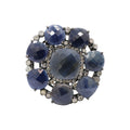 Natural Blue Sapphire With Diamond 925 Sterling Silver Black Rhodium Ring