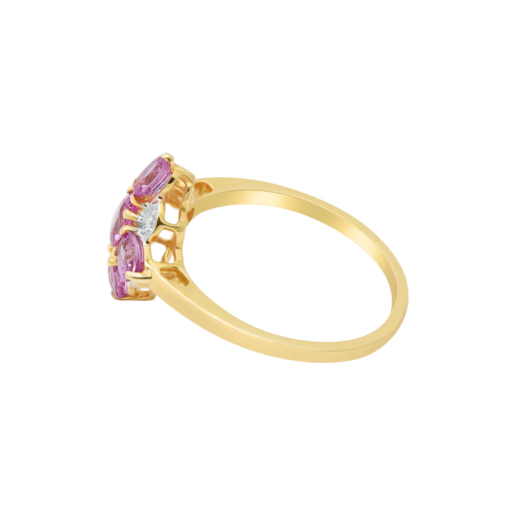 Natural Pink Sapphire With Diamond Ring In 14k Yellow Gold