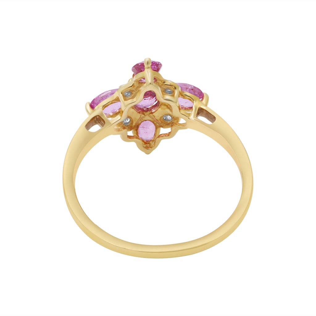 Natural Pink Sapphire With Diamond Ring In 14k Yellow Gold