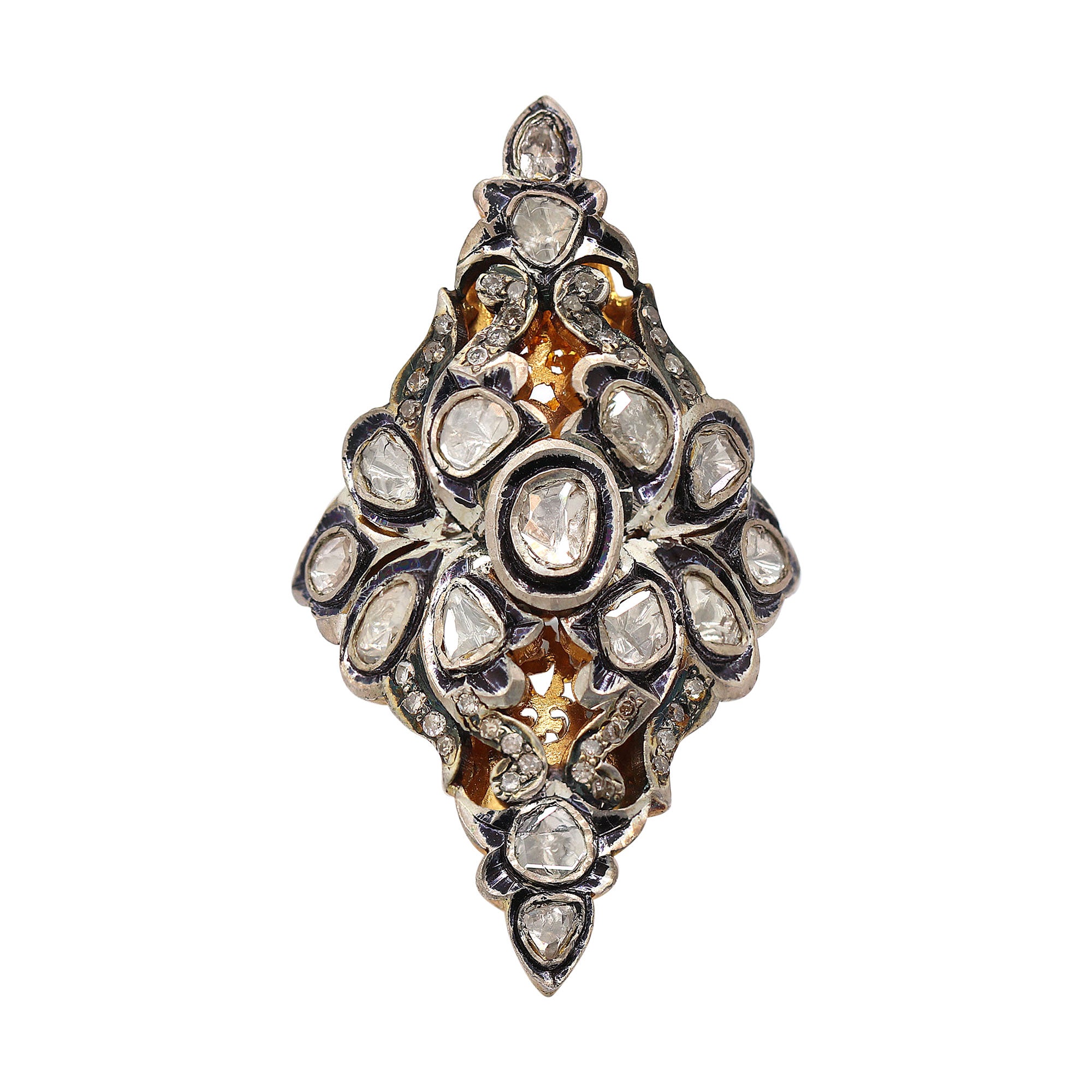 Designer Polki Diamond 925 Sterling Silver Gold Plated Ring