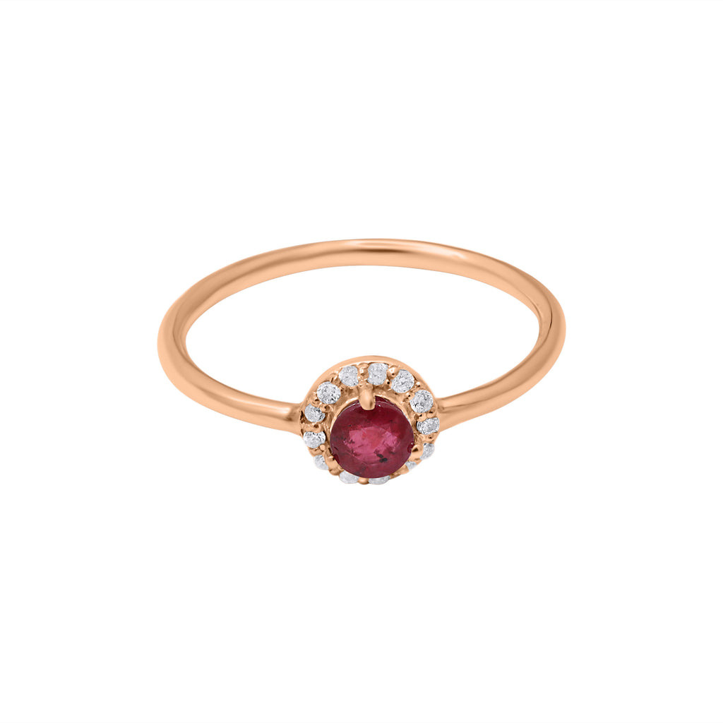 Natural Round Cut Ruby Gemstone With Diamond White Gold Ring In 14k White Gold
