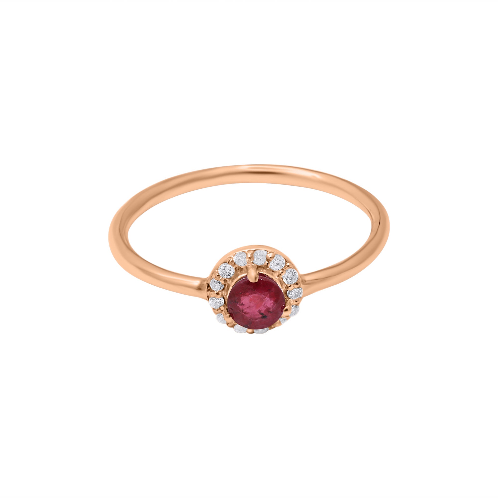 Natural Round Cut Ruby Gemstone With Diamond White Gold Ring In 14k White Gold
