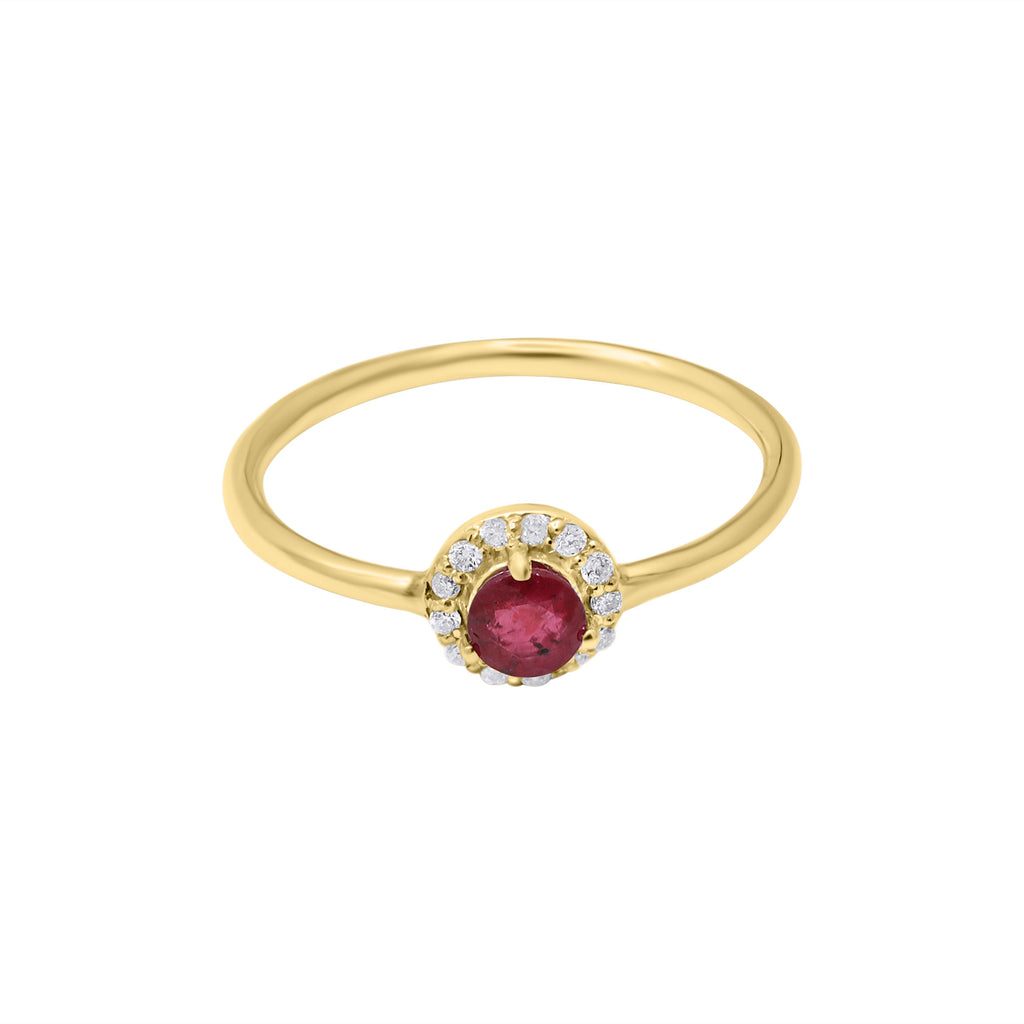 Natural Round Cut Ruby Gemstone With Diamond White Gold Ring In 14k White Gold