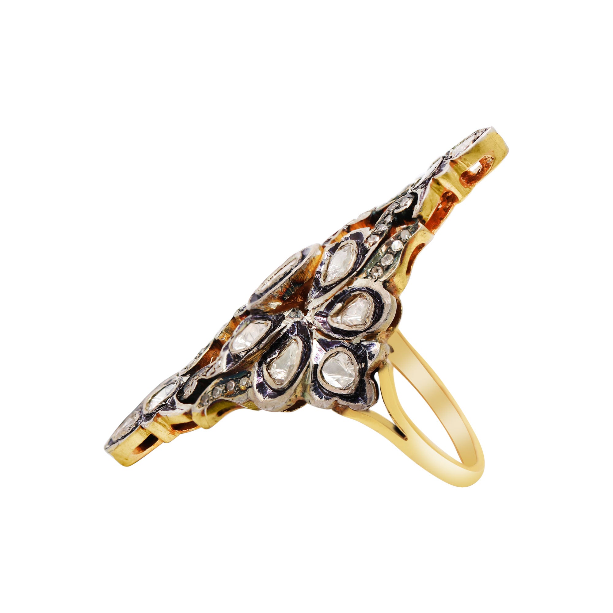 Designer Polki Diamond 925 Sterling Silver Gold Plated Ring