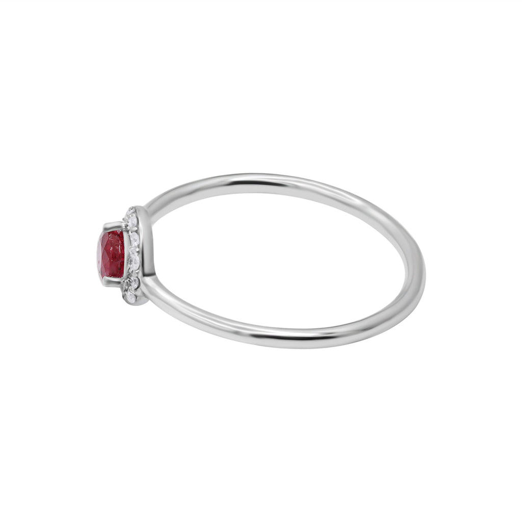 Natural Round Cut Ruby Gemstone With Diamond White Gold Ring In 14k White Gold