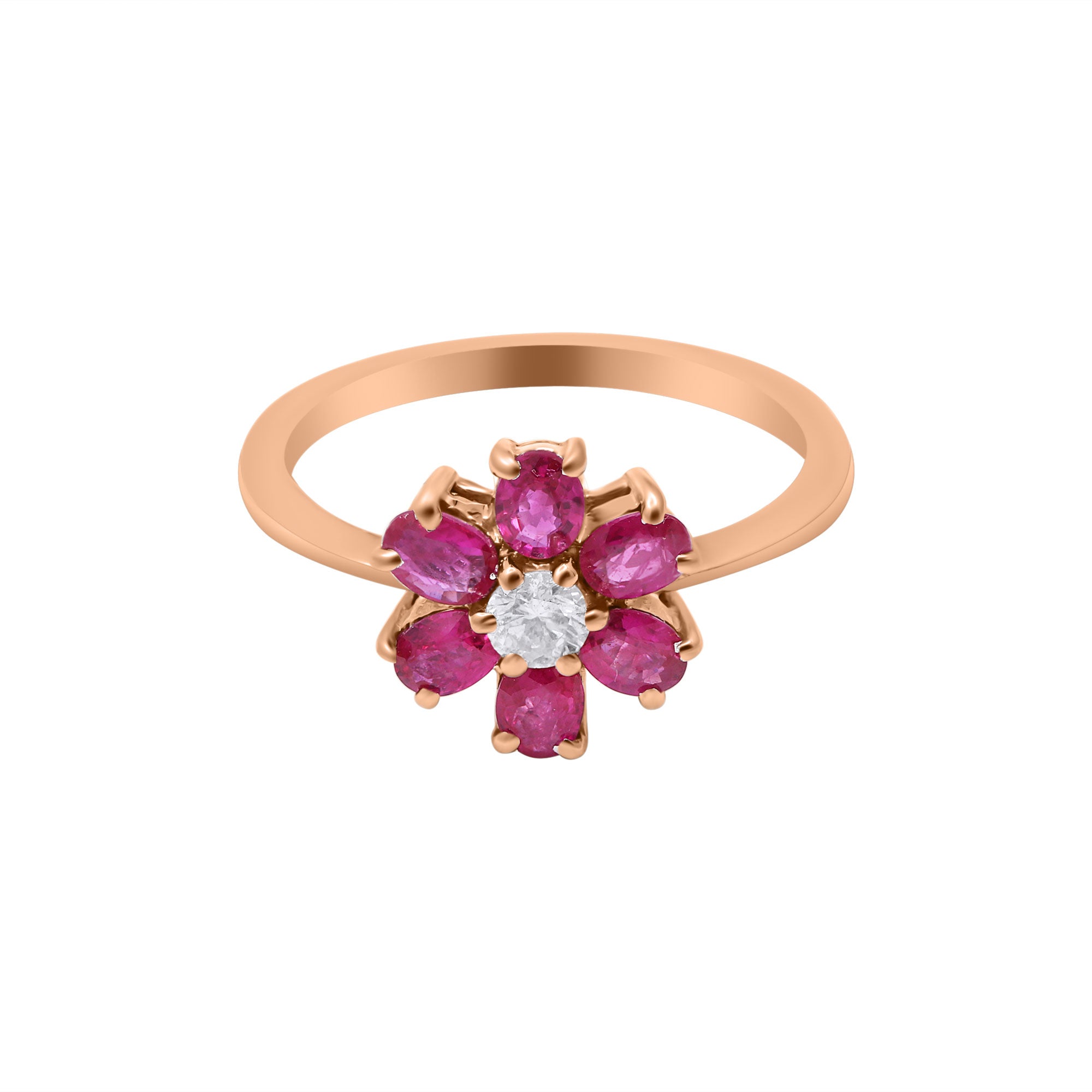 Floral Shaped Natural Ruby Gemstone And Diamond Gold Ring In 18k White Gold