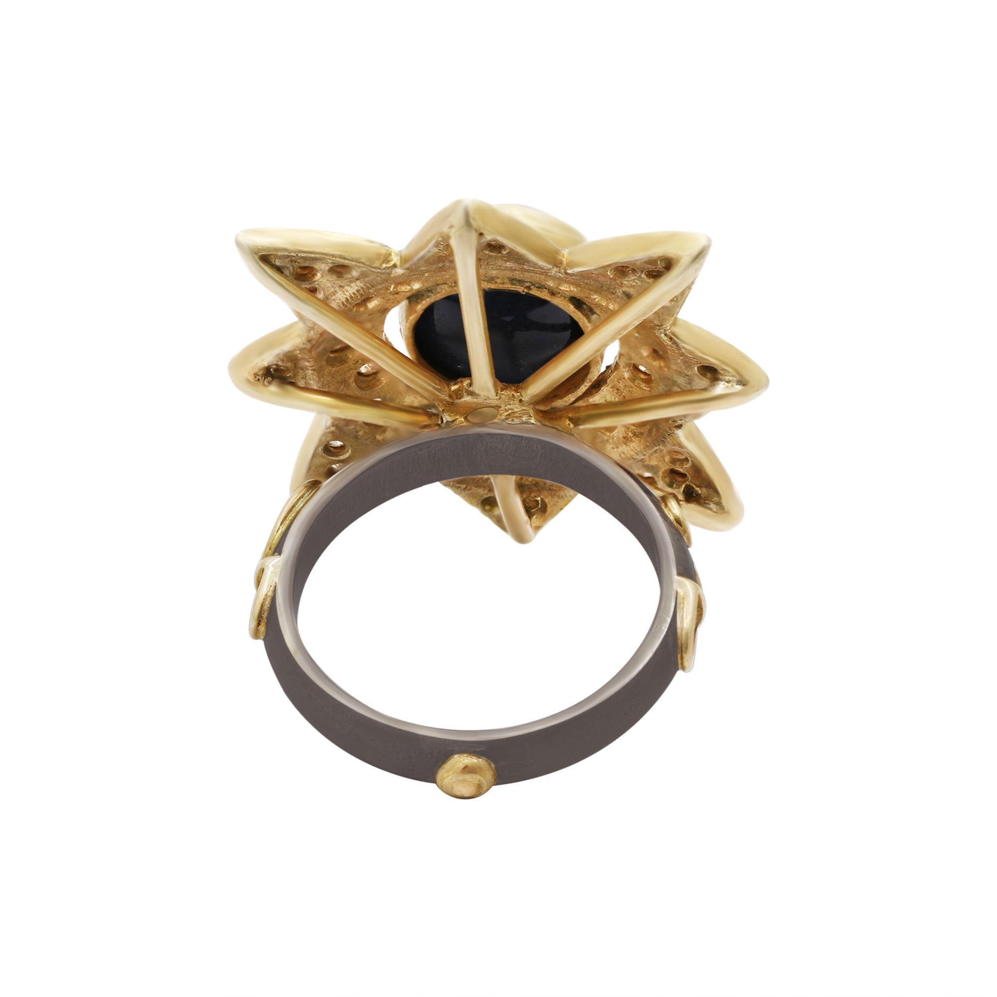 Star Natural Blue Sapphire With Diamond 925 Sterling Silver Black Rhodium Ring