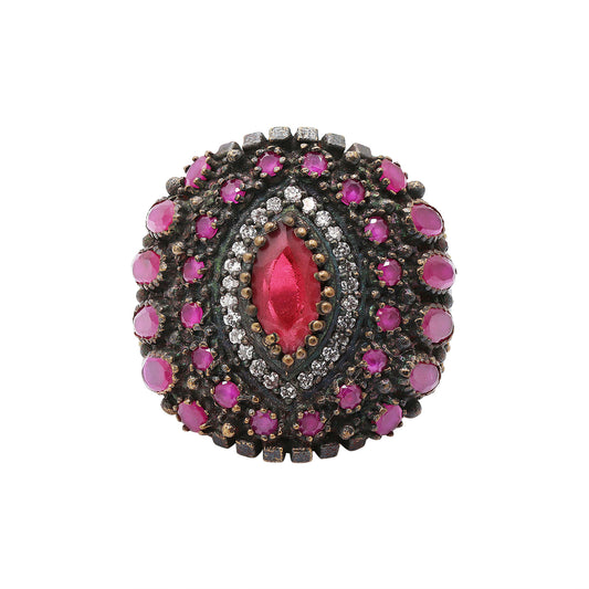 Precious Ruby & Cubic Zircon 925 Sterling Silver Handmade Ring