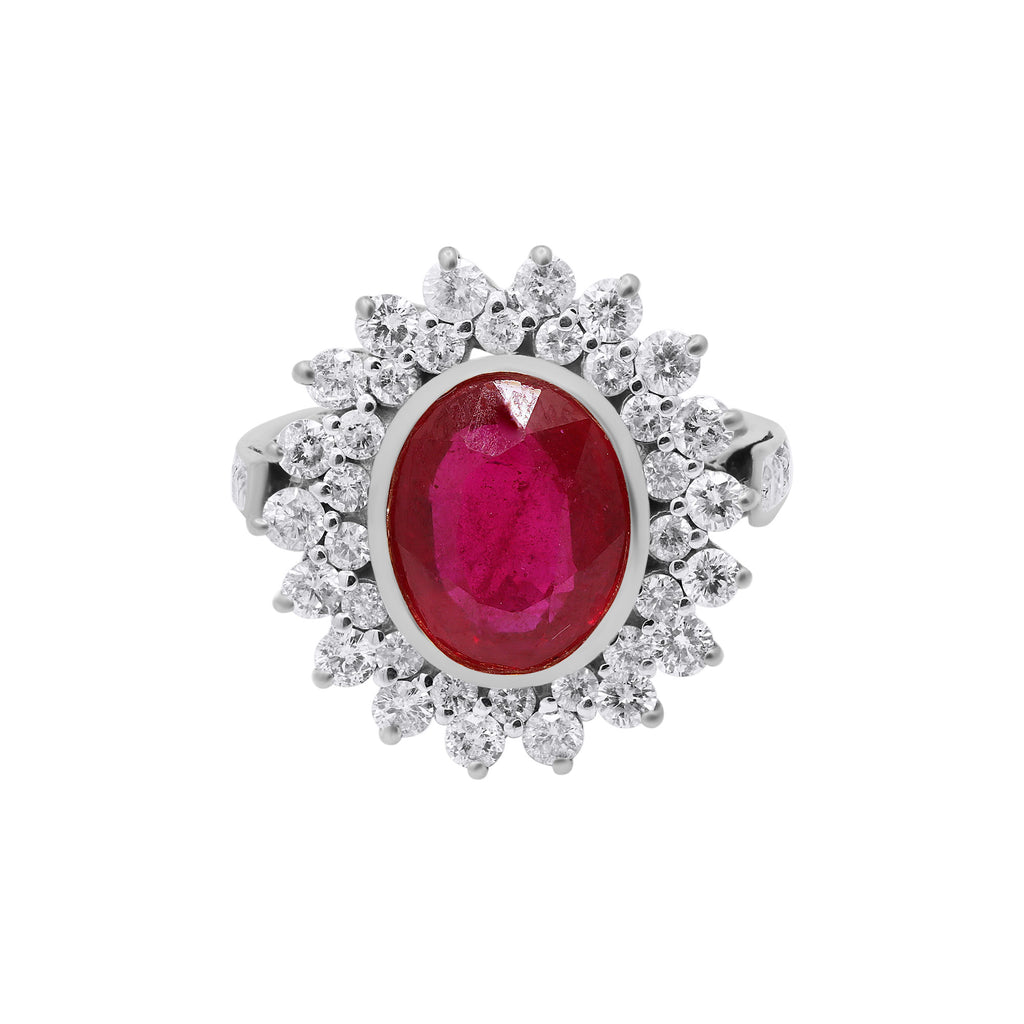 Natural Oval Cut Ruby With Diamond Yellow Gold Designer Ring In 18k Yellow Gold