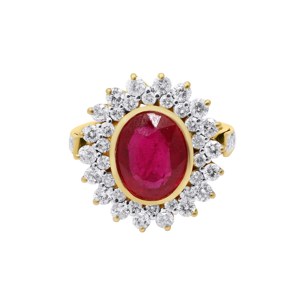 Natural Oval Cut Ruby With Diamond Yellow Gold Designer Ring In 18k Yellow Gold