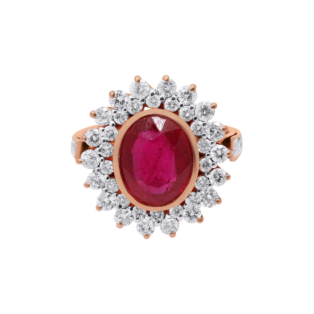 Natural Oval Cut Ruby With Diamond Yellow Gold Designer Ring In 18k Yellow Gold