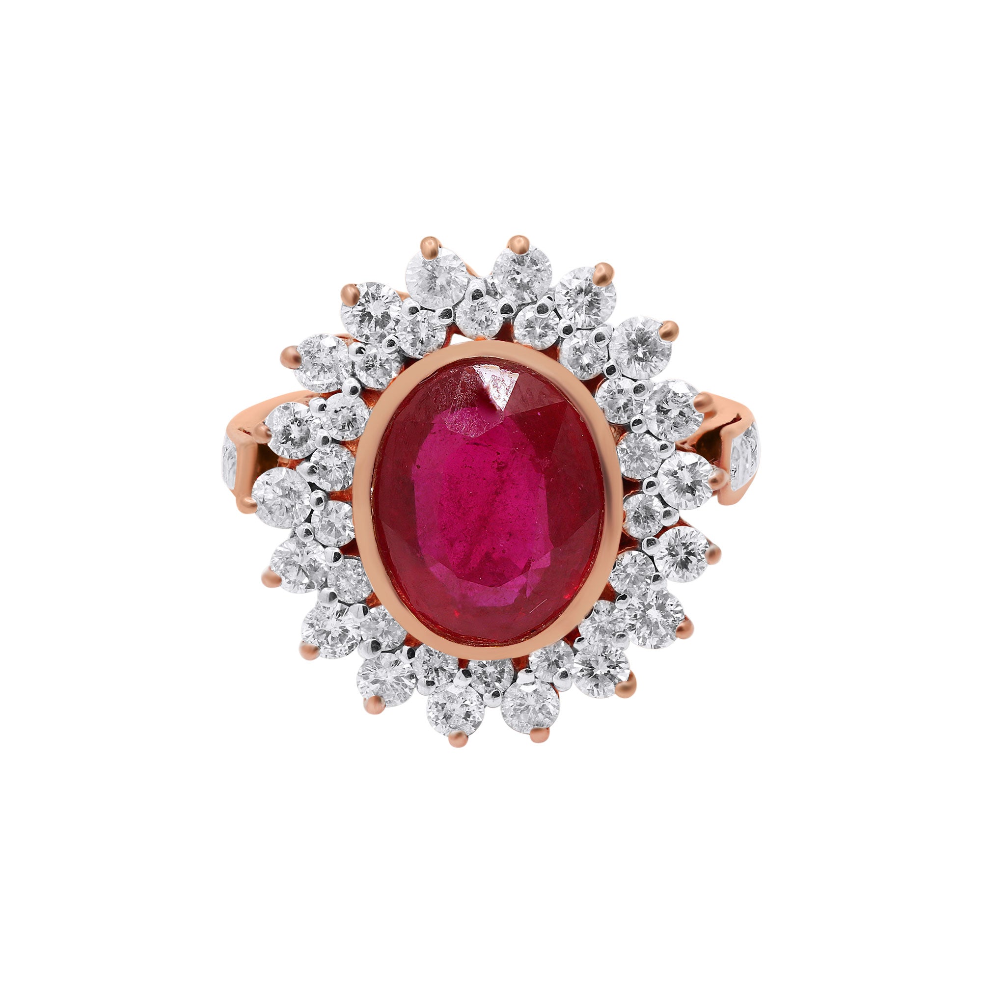 Natural Oval Cut Ruby With Diamond Yellow Gold Designer Ring In 18k Yellow Gold