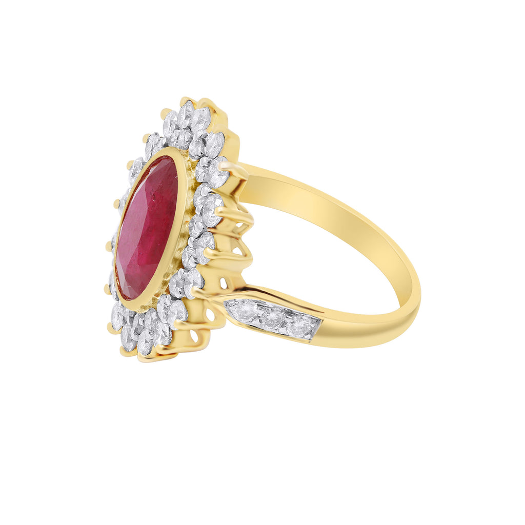 Natural Oval Cut Ruby With Diamond Yellow Gold Designer Ring In 18k Yellow Gold