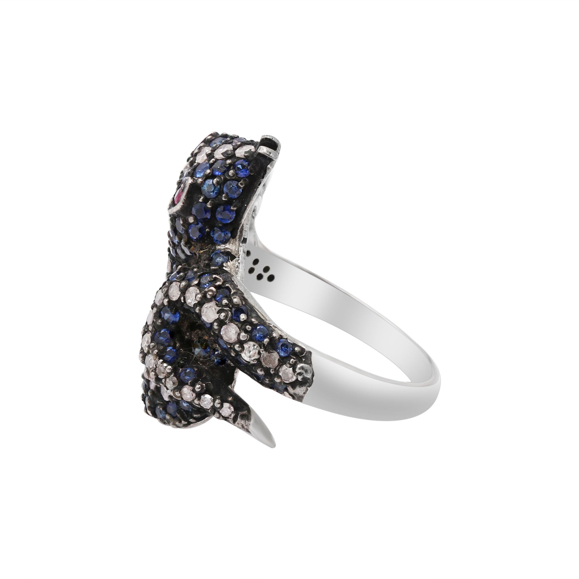 Snake Design Natural Blue Sapphire, Ruby & Diamond 925 Sterling Silver Ring