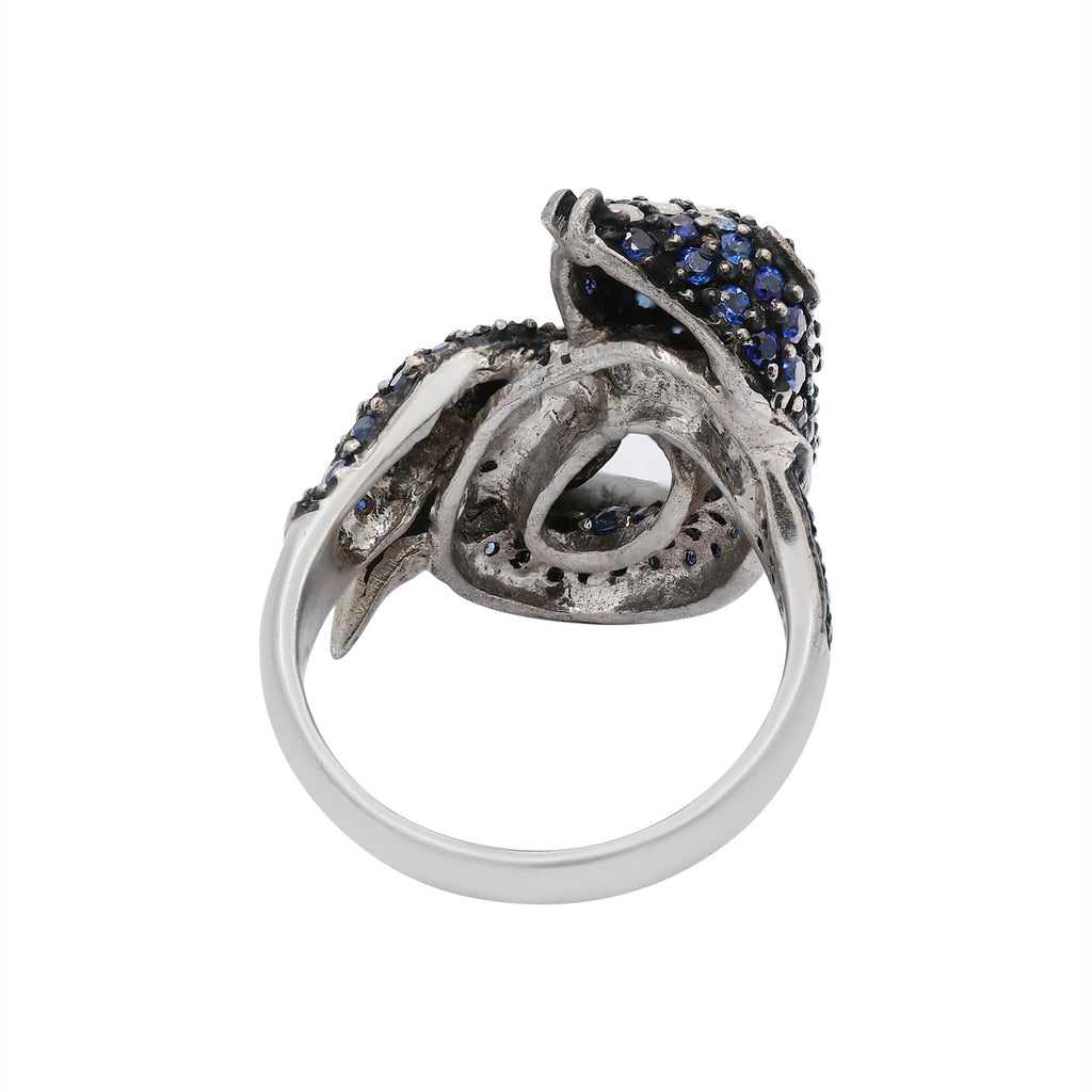 Snake Design Natural Blue Sapphire, Ruby & Diamond 925 Sterling Silver Ring