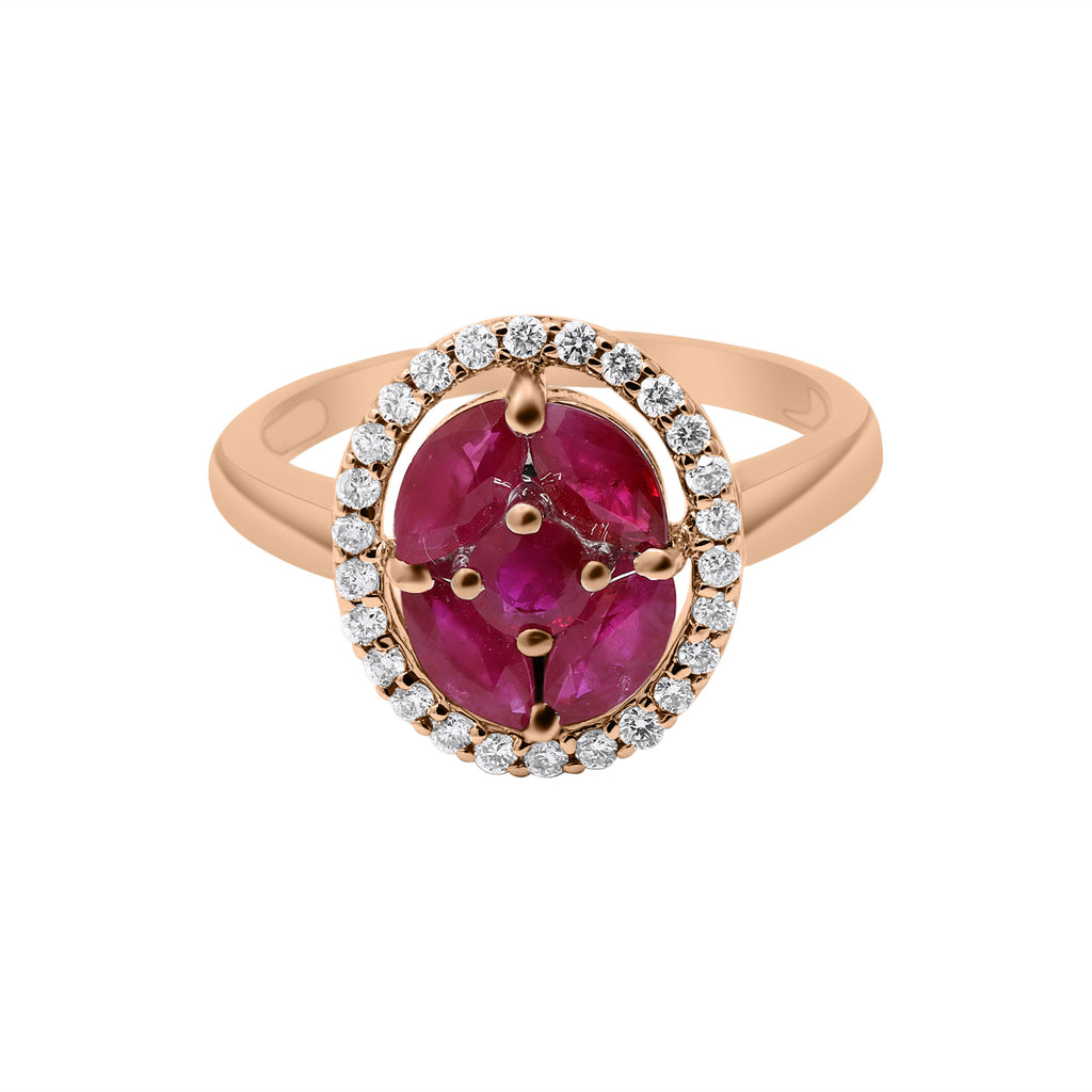 Natural Ruby With Diamond Yellow Gold Ring In 14k White Gold