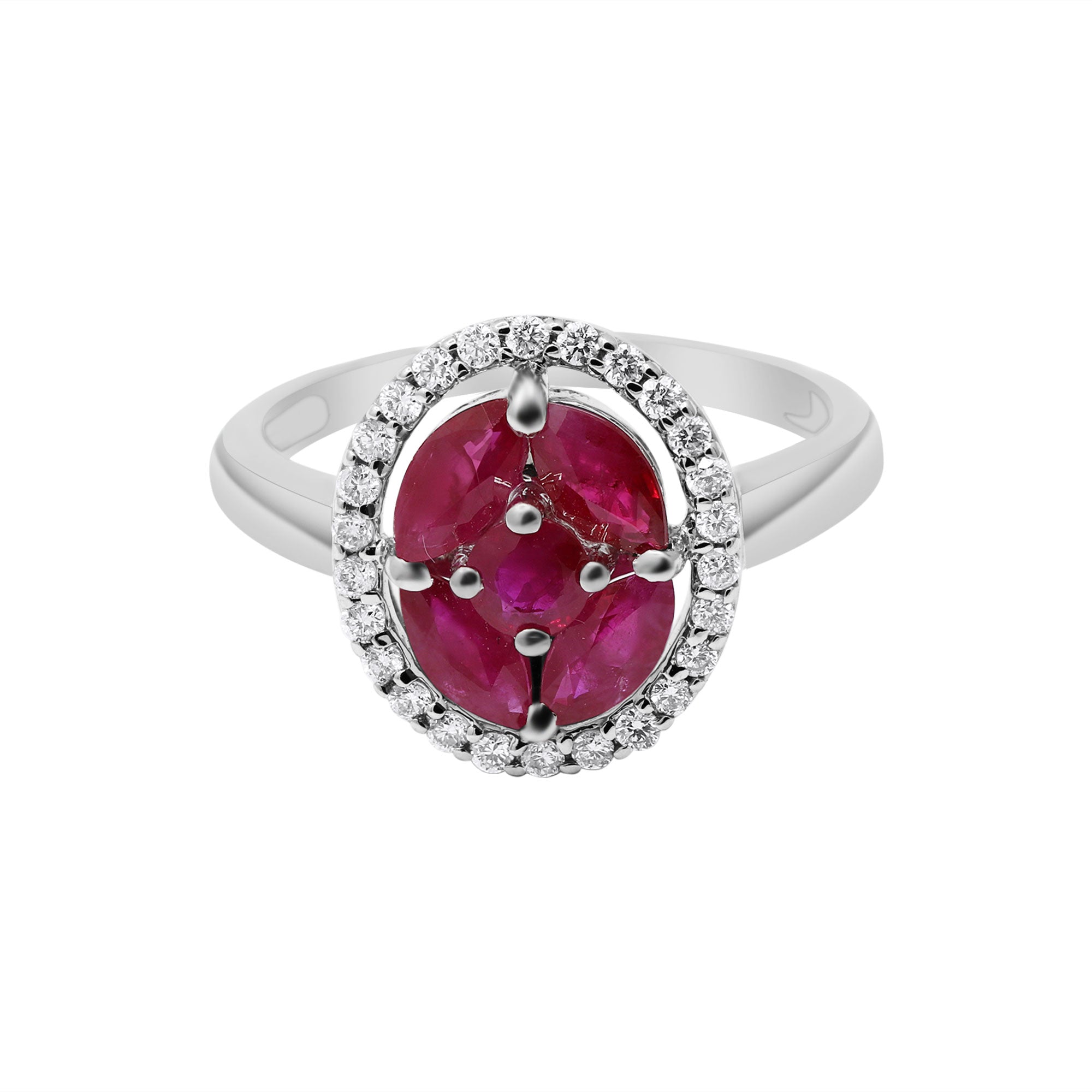 Natural Ruby With Diamond Yellow Gold Ring In 14k White Gold