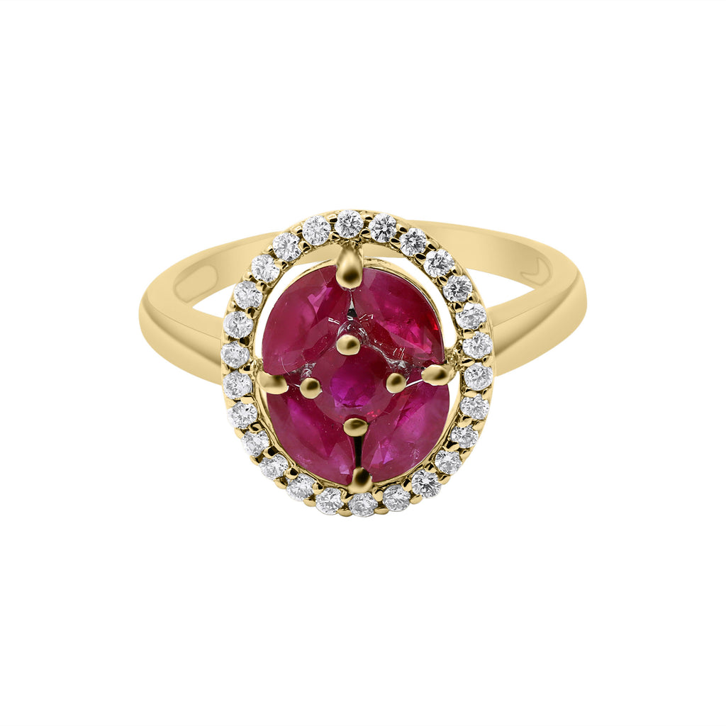 Natural Ruby With Diamond Yellow Gold Ring In 14k White Gold