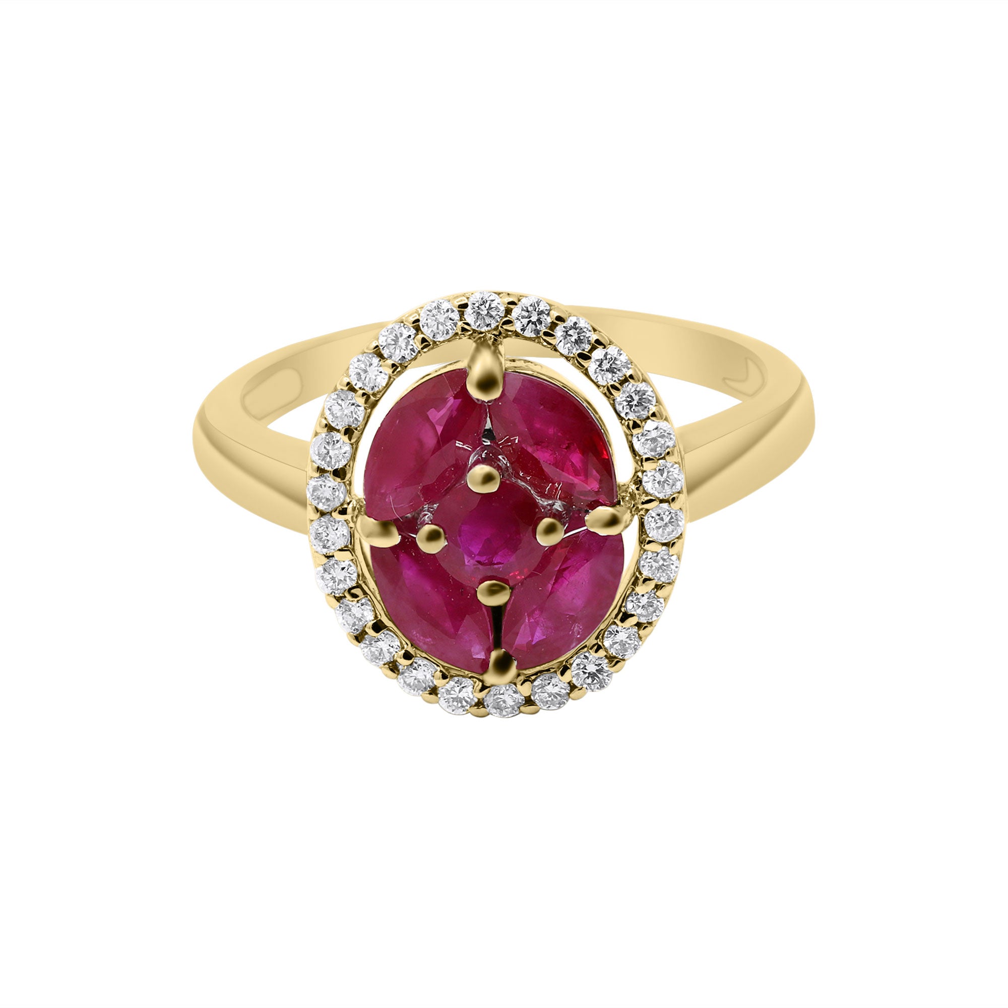 Natural Ruby With Diamond Yellow Gold Ring In 14k White Gold