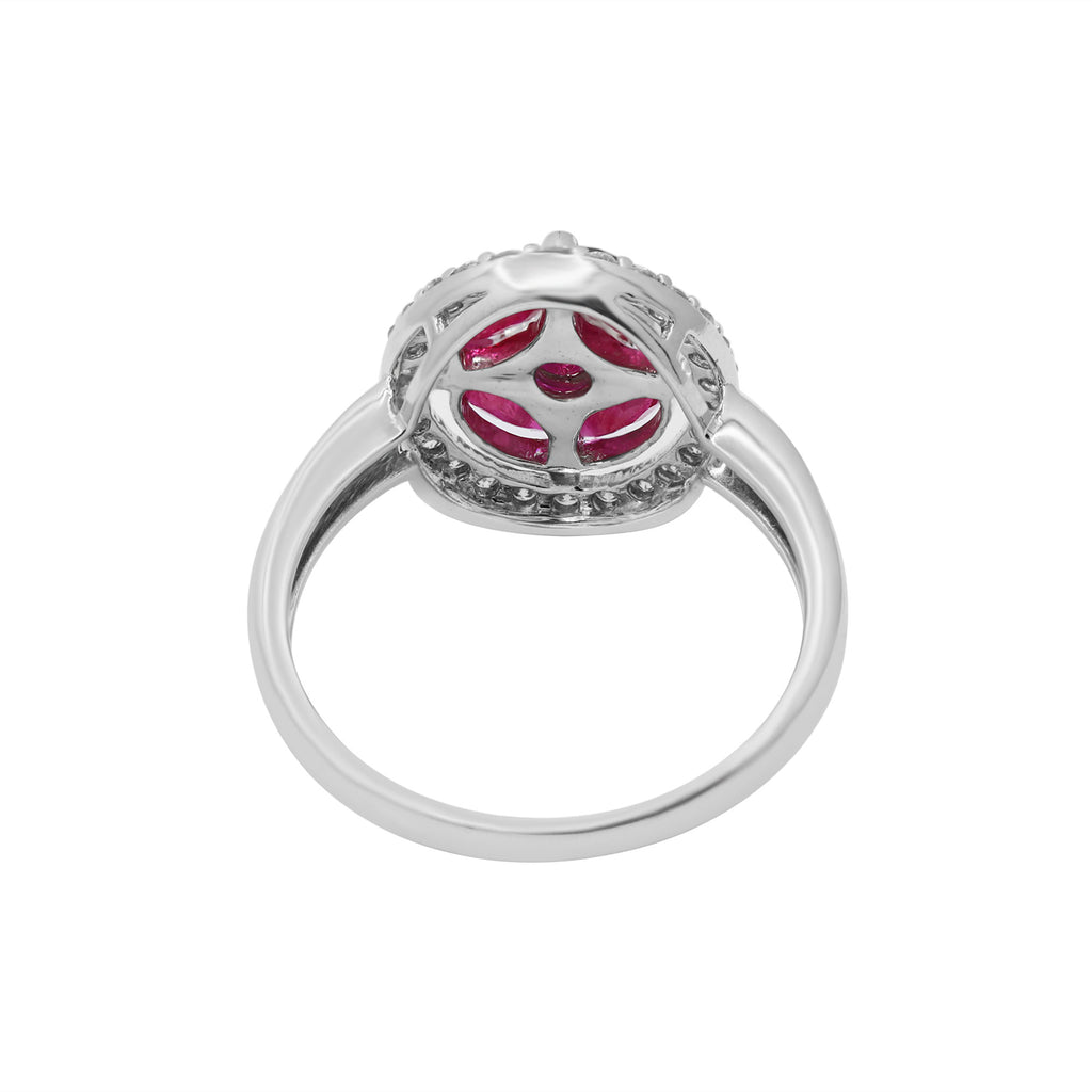 Natural Ruby With Diamond Yellow Gold Ring In 14k White Gold