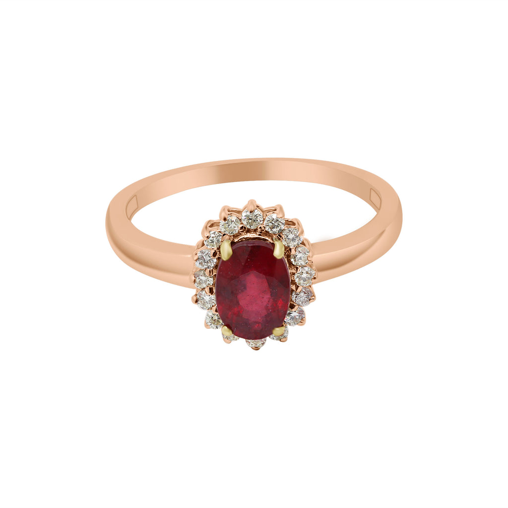 Natural Oval Cut Ruby Gemstone With Diamond Gold Ring In 14k White Gold