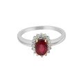 Natural Oval Cut Ruby Gemstone With Diamond Gold Ring In 14k White Gold