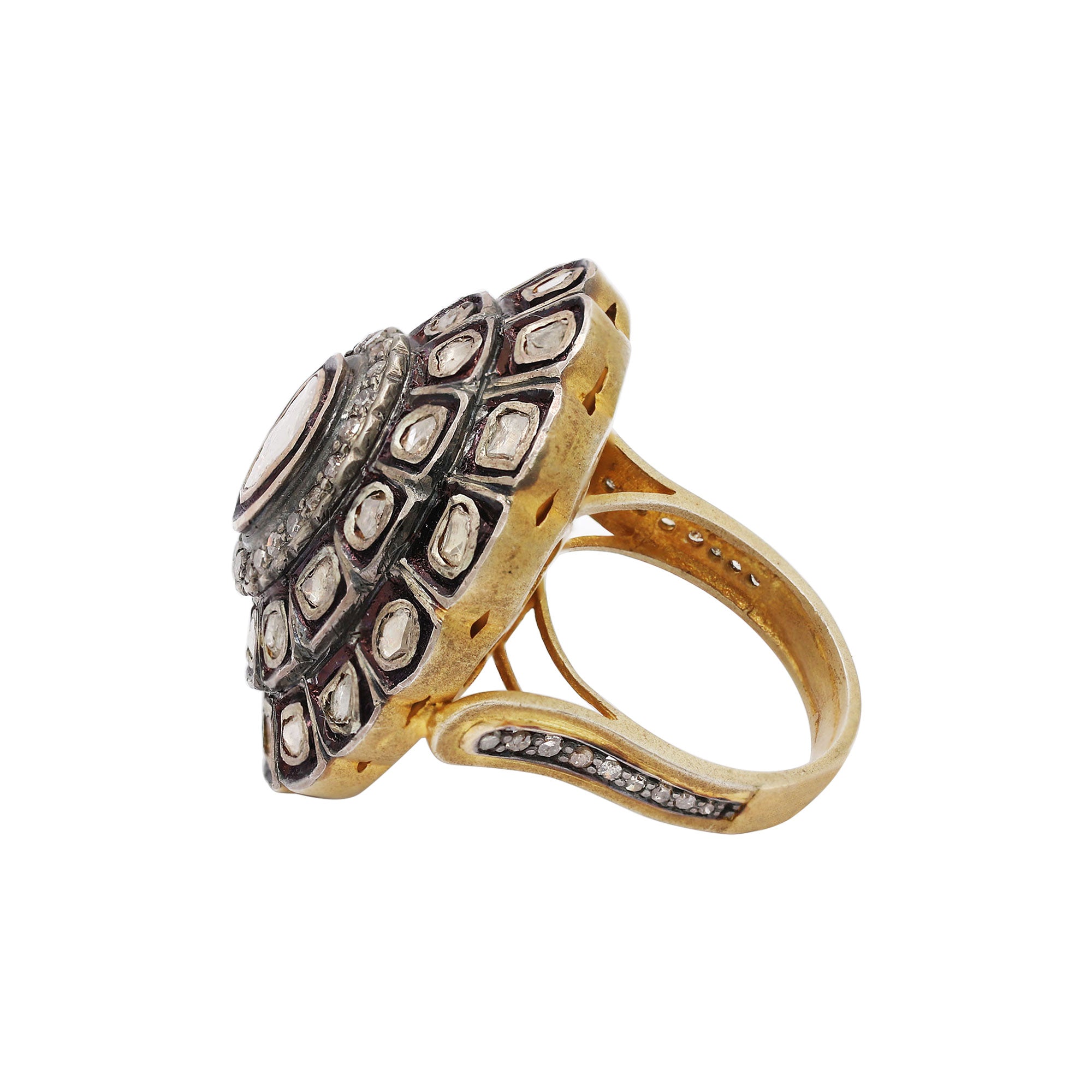 Handmade Polki Diamond Gold Plated 925 Sterling Silver Ring