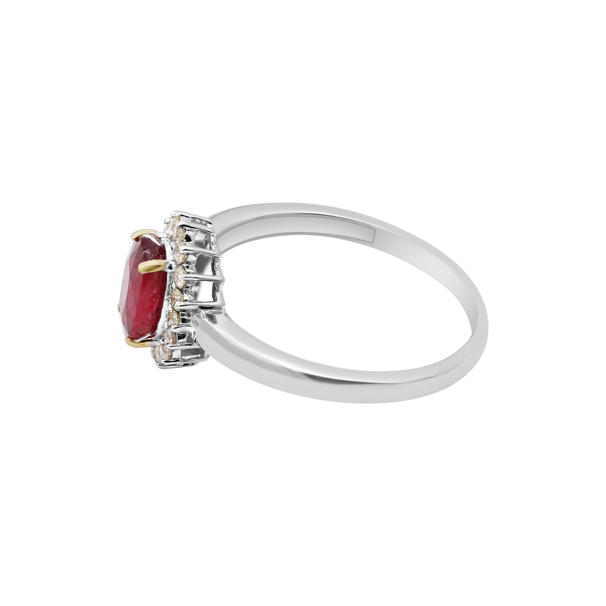 Natural Oval Cut Ruby Gemstone With Diamond Gold Ring In 14k White Gold