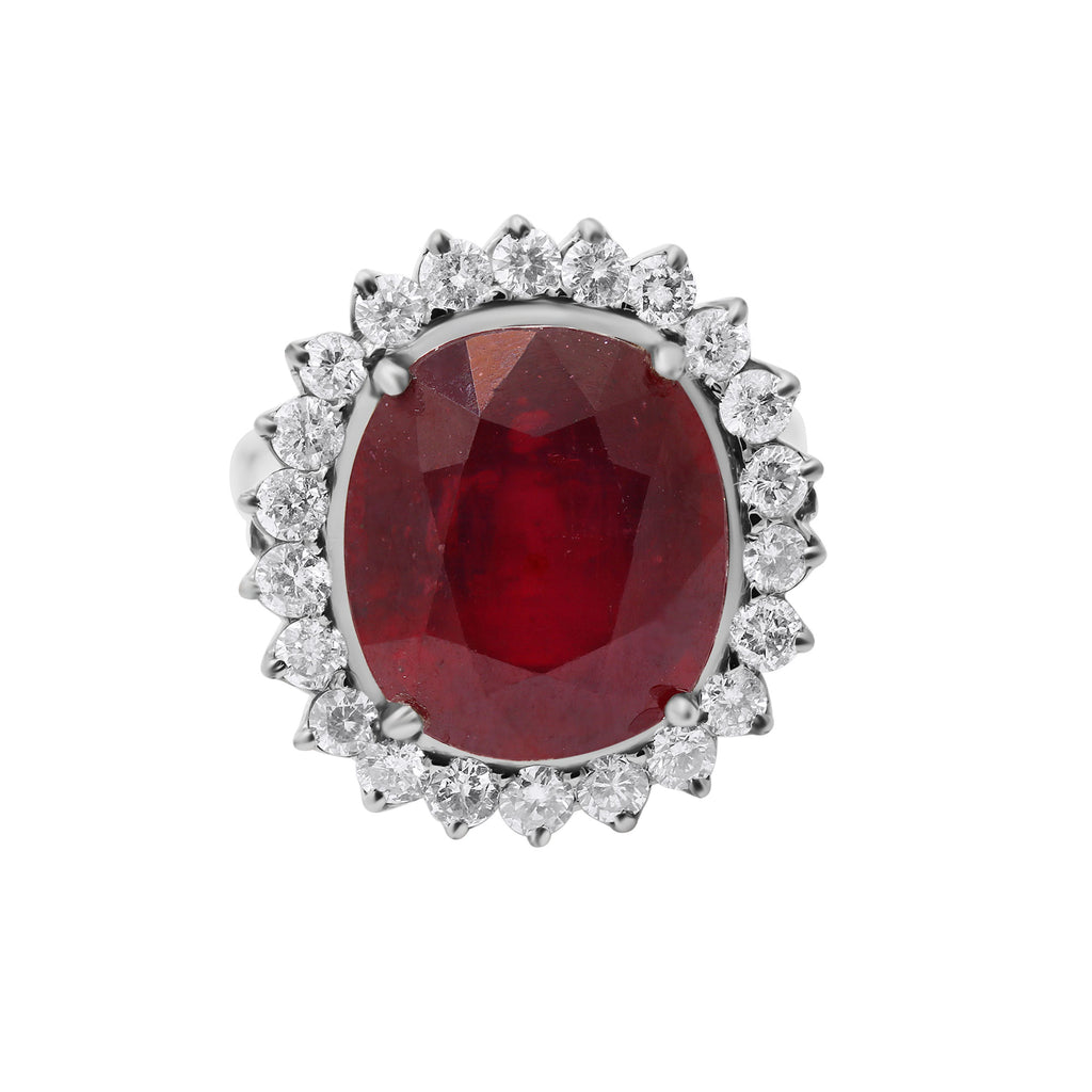 Natural Ruby With Diamond White Gold Ring In 18k White Gold