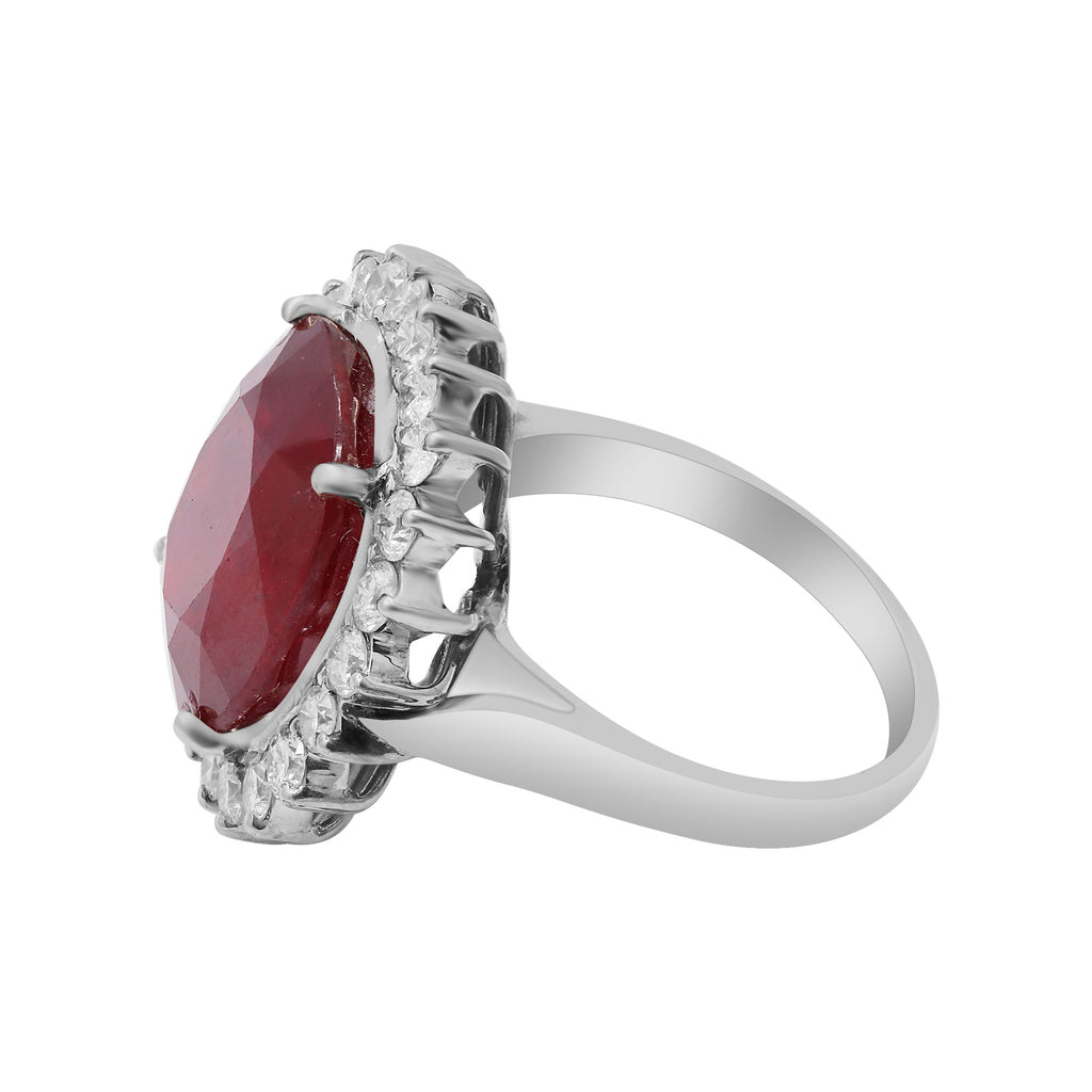Natural Ruby With Diamond White Gold Ring In 18k White Gold