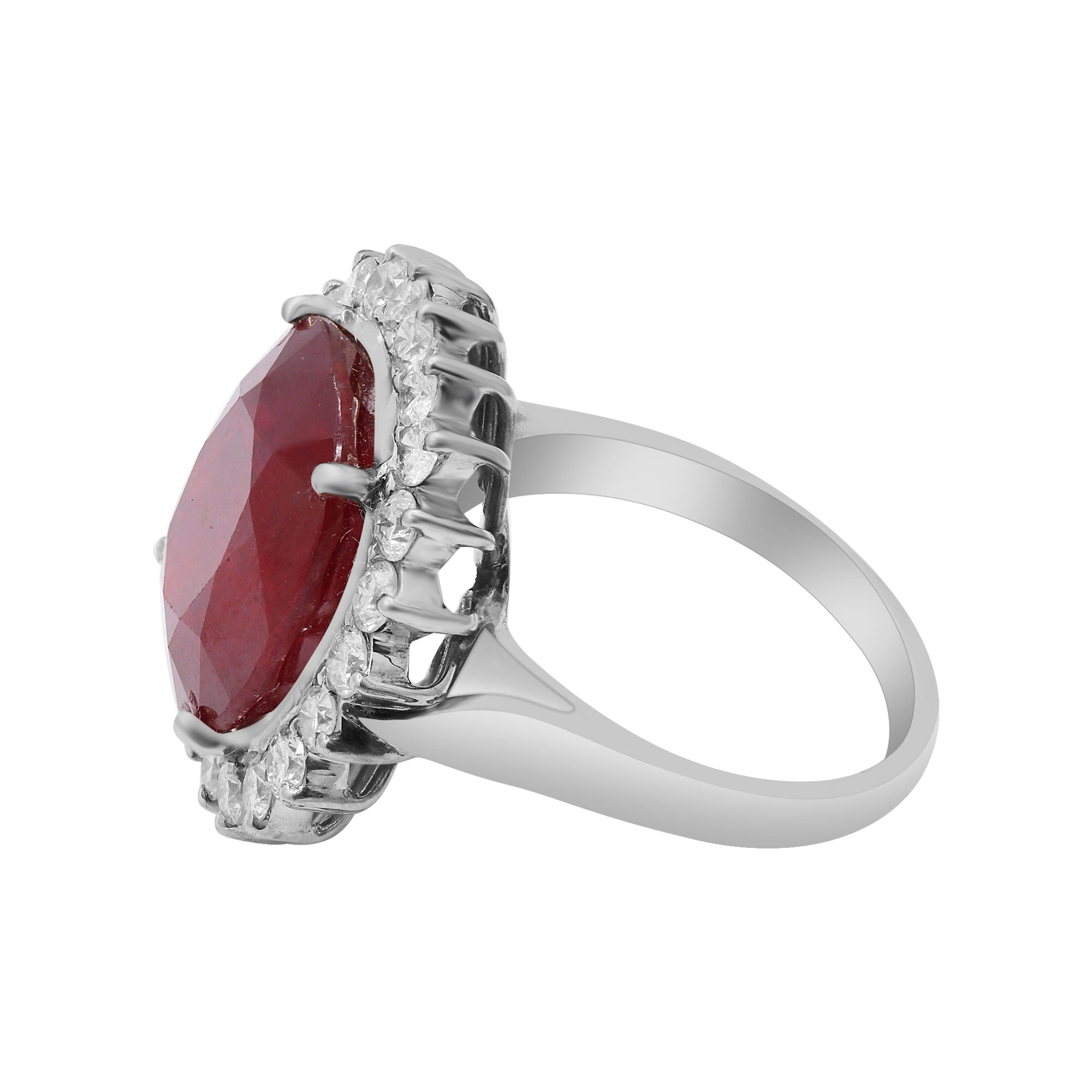 Natural Ruby With Diamond White Gold Ring In 18k White Gold