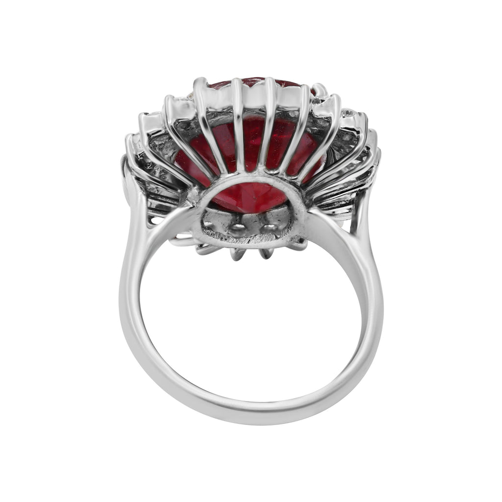 Natural Ruby With Diamond White Gold Ring In 18k White Gold