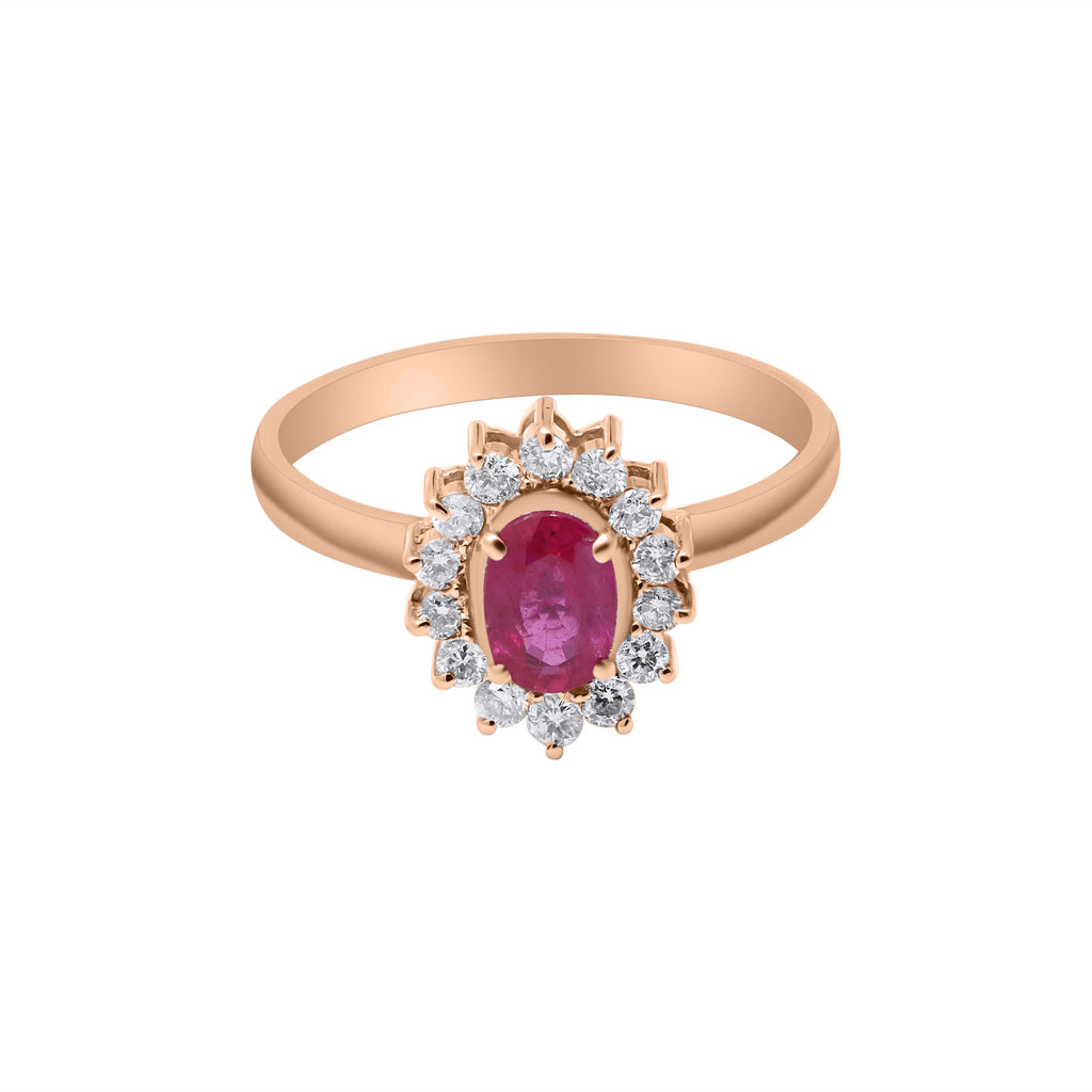 Natural Oval Cut Ruby With Diamond White Gold Ring In 18k Gold