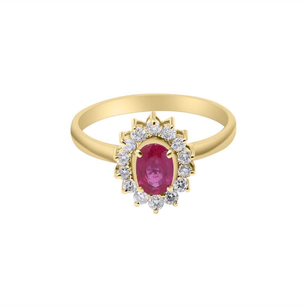 Natural Oval Cut Ruby With Diamond White Gold Ring In 18k Gold