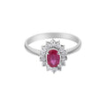 Natural Oval Cut Ruby With Diamond White Gold Ring In 18k Gold
