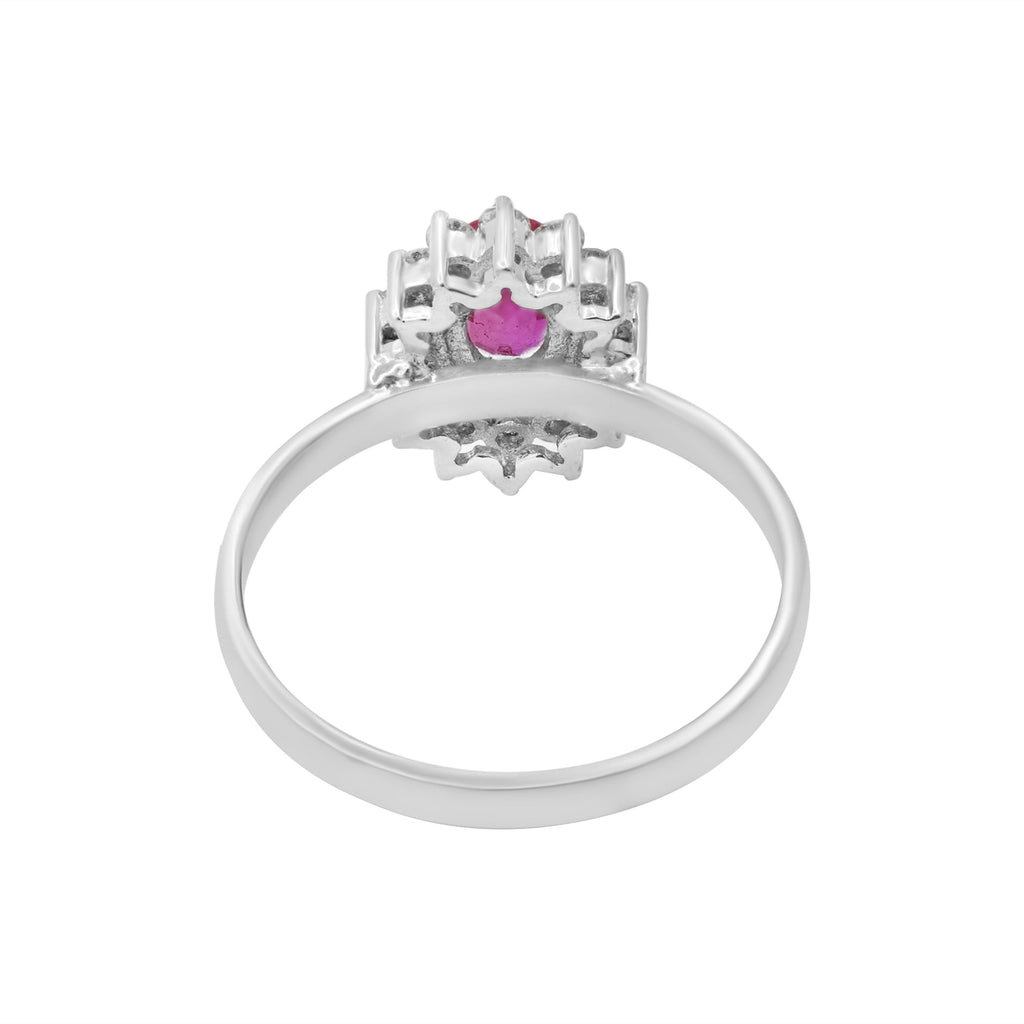 Natural Oval Cut Ruby With Diamond White Gold Ring In 18k Gold